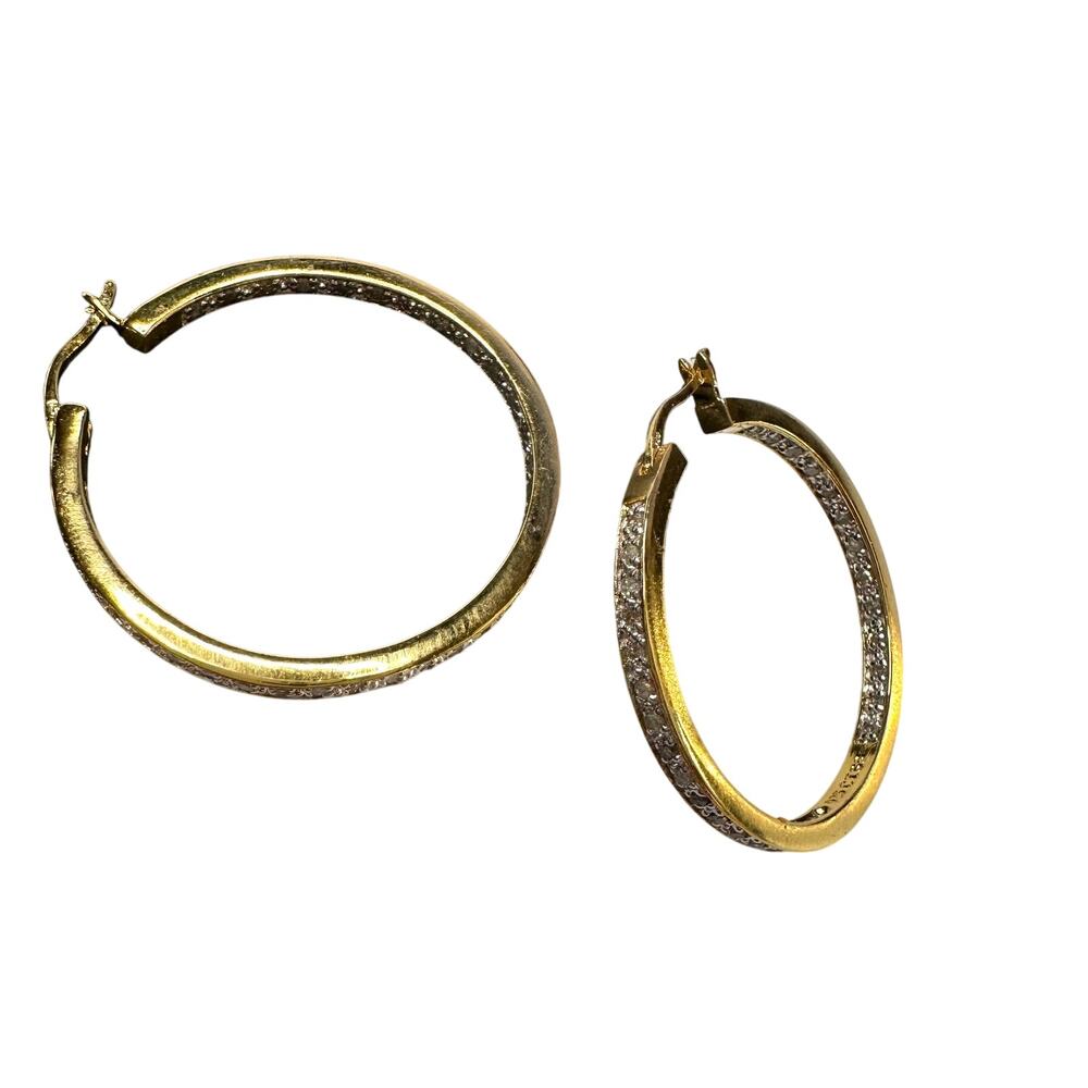Beautiful 1/2 Carat Inside Out Diamond Hoop Earrings - 14kt Goldplate - Sterling - Picture 7 of 13